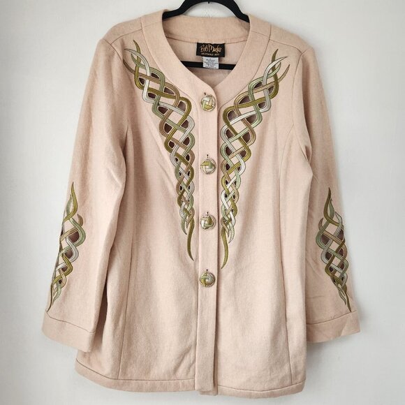Bob Mackie Jackets & Blazers - VTG Bob Mackie Wearable Art Wool Blazer Jacket Irish Embroidery Beige Women's L